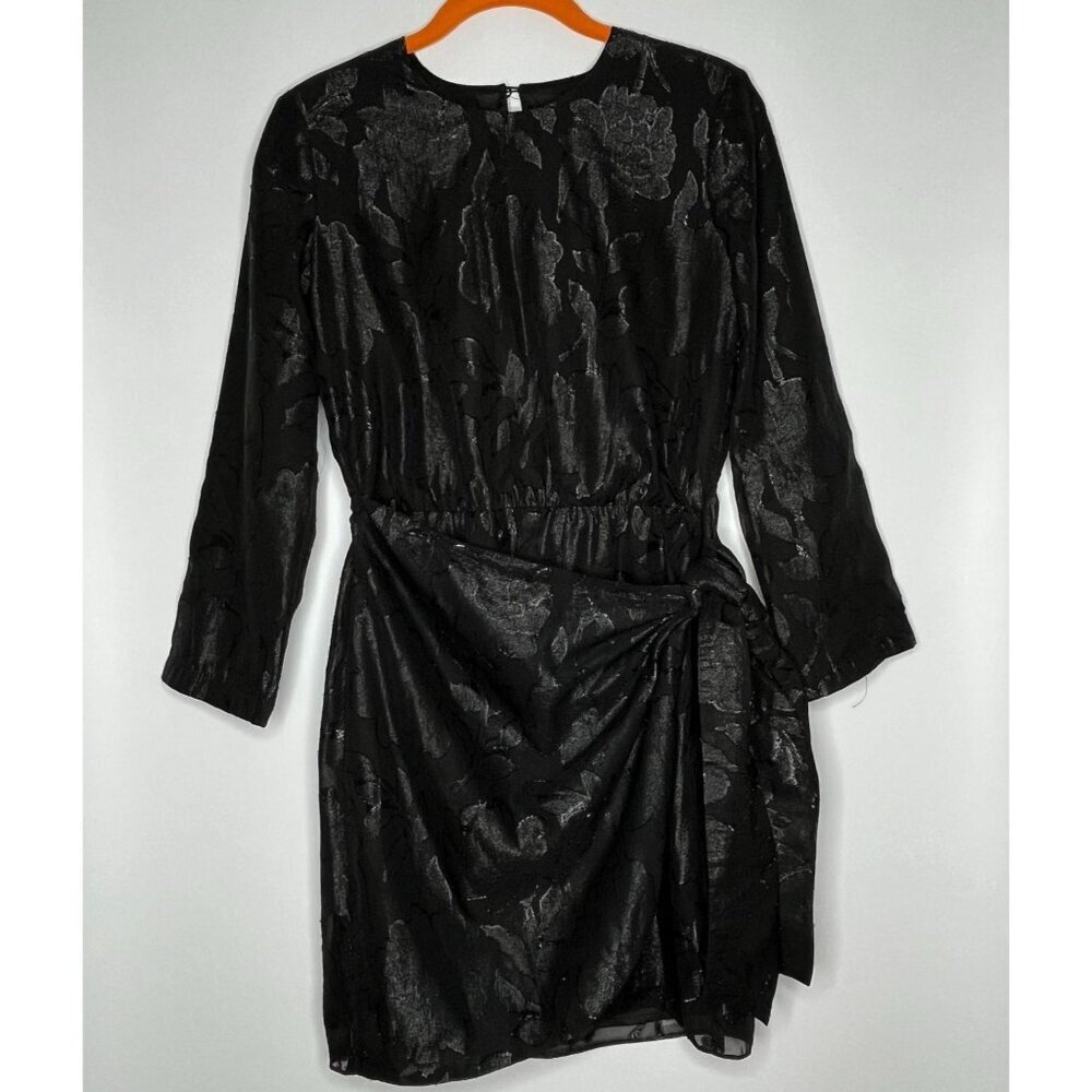 Bardot Sheer Drape Faux Wrap Dress Black Metallic Size 4 XS